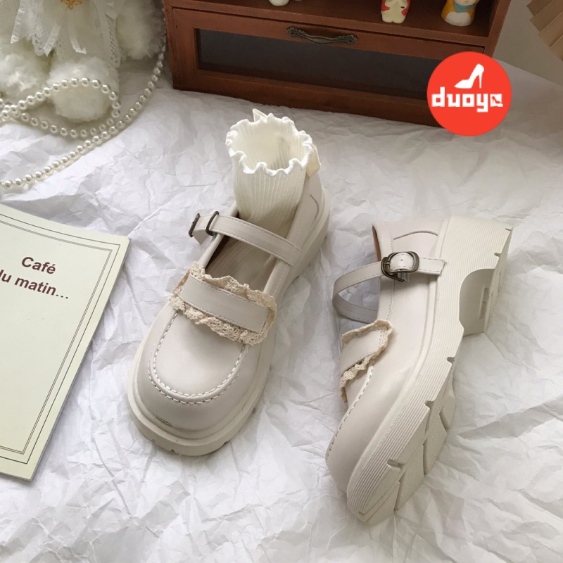 Tóc Thẳng ~ [Hàng Có Sẵn] Giày Mary Jane jk Nhỏ Màu Trắng Bằng Da Dày Dặn Phong Cách Retro Nhật Bản Cho Nữ