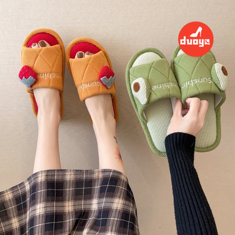 Duoya Tóc Thẳng ~ [Hàng Có Sẵn] Dép Cao Su PU Đế Bằng Gót Thấp Miễn Phí Vận Chuyển Hàng Tiền Mặt