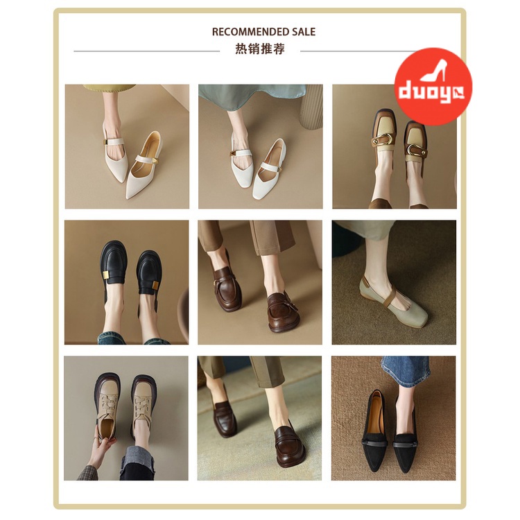 Duoya Tóc Thẳng ~ [Hàng Có Sẵn] Giày Cao Gót Da Thật Mềm Mại Khóa Nơ Hở Ngón Thông Thường Dễ Phối Đồ Cho Nữ