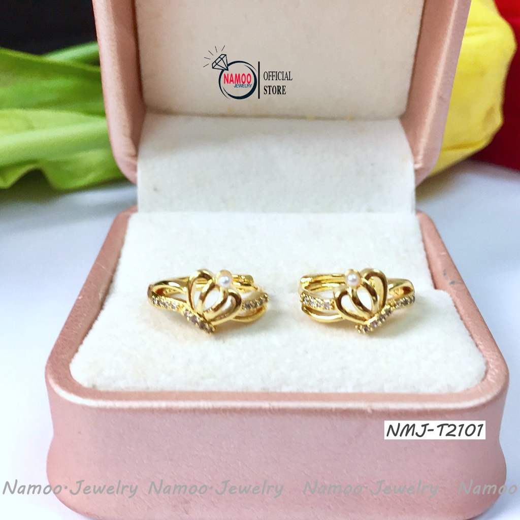 Khuyên Tai Nữ Mạ Vàng T2101 Hình Vương miện Nhỏ Dáng Tròn Sát Tai