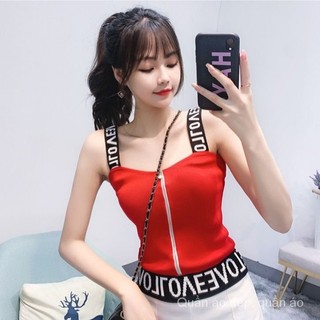 Hàng Có Sẵn Bán Chạy Áo Dệt Kim Lụa Lạnh Dáng Ngắn Ghép Nối Bên Trong Cơ Bản Sang Trọng Thêu Chữ Thời Trang Mùa Hè Cho