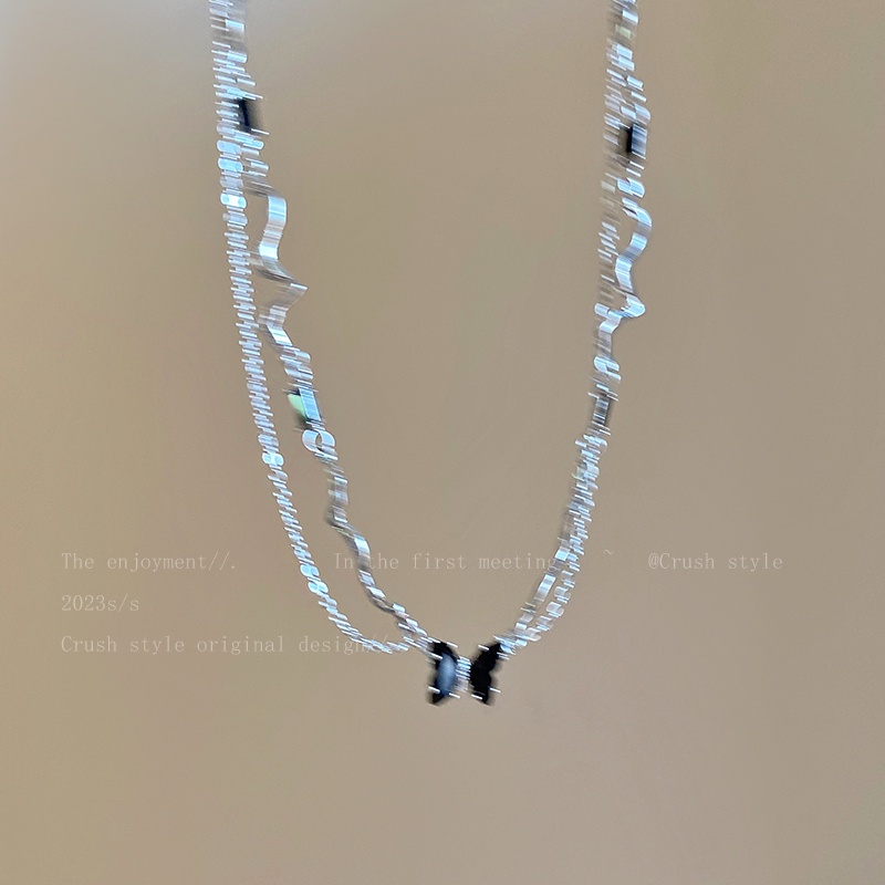Vòng Cổ Choker Hai Lớp Họa Tiết Bướm Màu Đen / Bạc Thời Trang Cho Nữ