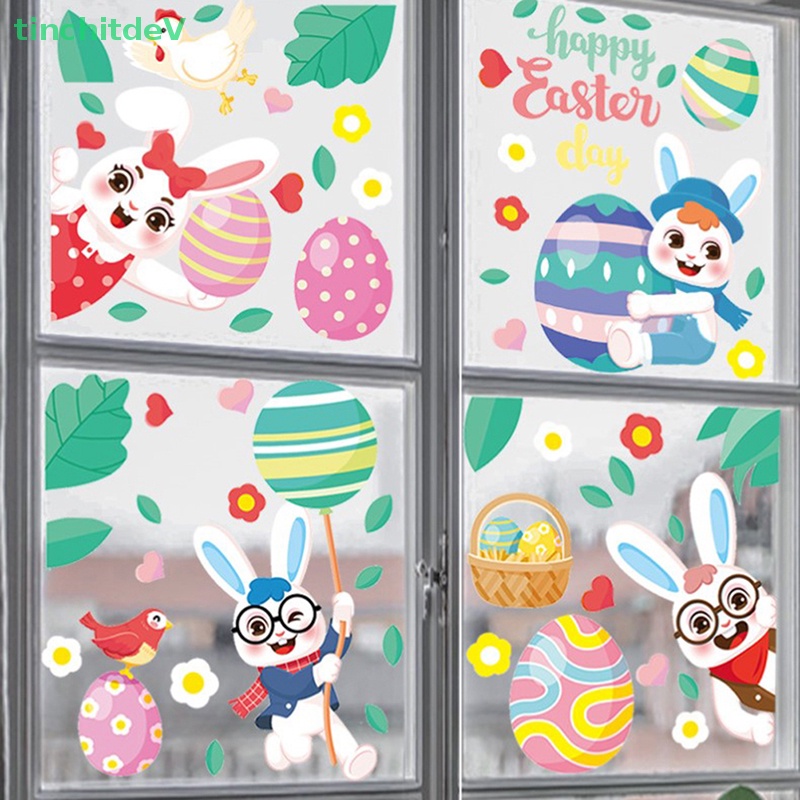 1 Sticker Dán Cửa Sổ Kính Hình Thỏ Trứng Phục Sinh Kích Thước 20X30Cm