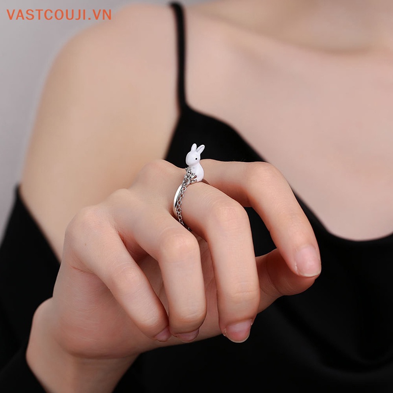 Nhẫn Hở Mạ Bạc 925 Hình Thỏ Và Củ Cải Phối Dây Xích Thời Trang Dự Tiệc Cho Nữ