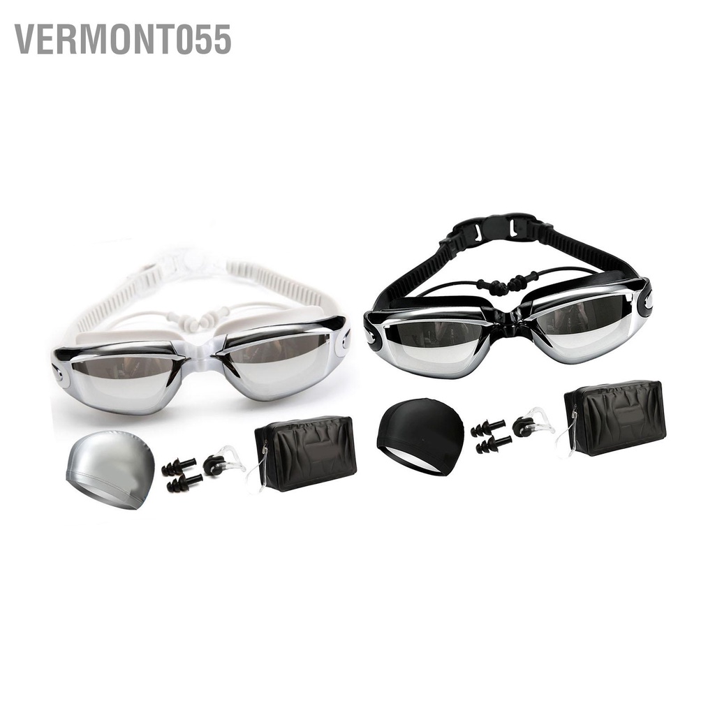 Vermont055 Bơi Tích Hợp Nút Tai Kính Kẹp Mũi Và Nón Unisex Chống Sương Mù Tia UV Thiết Bị Cho Lặn