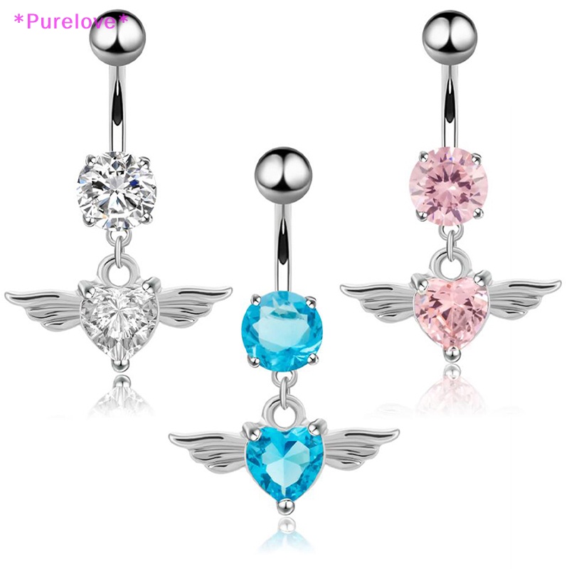 Khuyên Rốn Hình Trái Tim Đôi Cánh Đính Đá Pha Lê 14G Mới