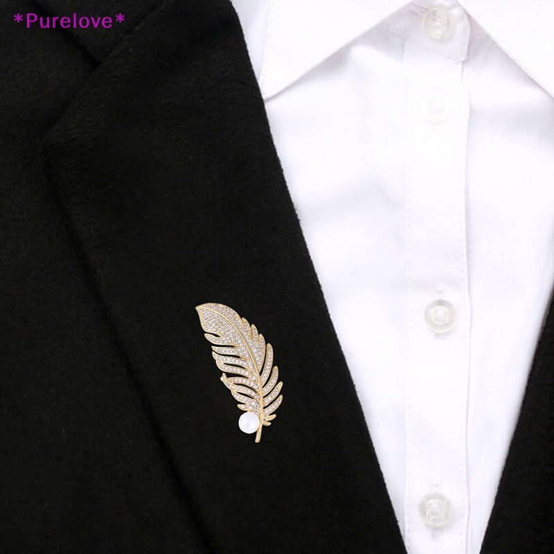 Ghim Cài Áo Hình Lông Vũ Đính Ngọc Trai Nhân Tạo Thời Trang Mới