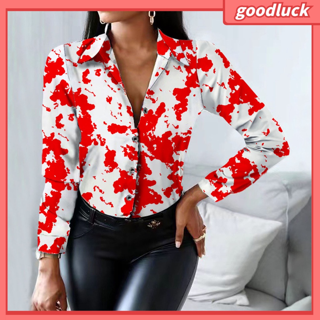 Áo Sơ Mi Tay Dài Cổ Bẻ In Họa Tiết Bò Sữa Thời Trang Công Sở Cho Nữ
