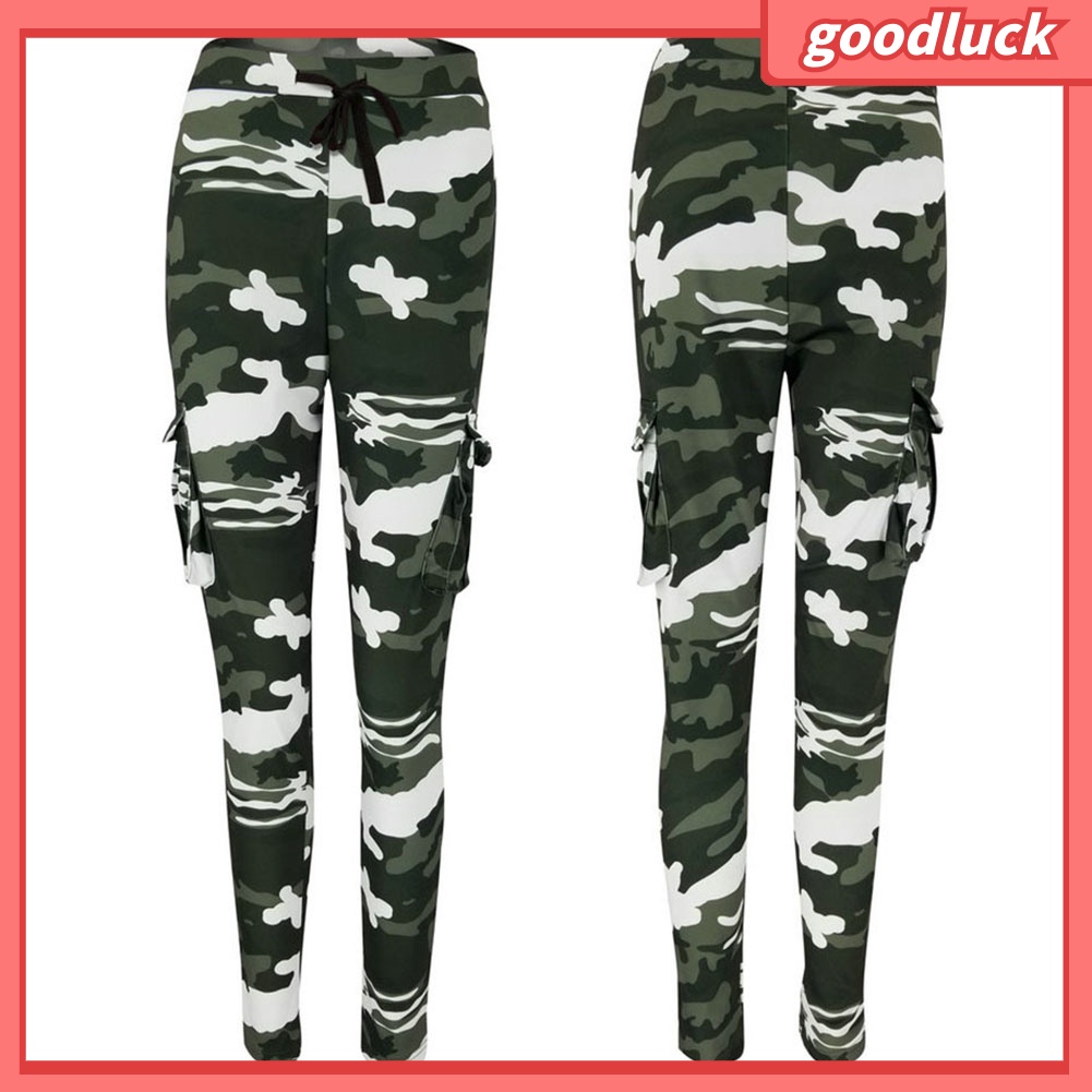 Quần Dài Dây Rút Dáng Ôm In Họa Tiết Rằn Ri Phối Túi Cá Tính Cho Nữ