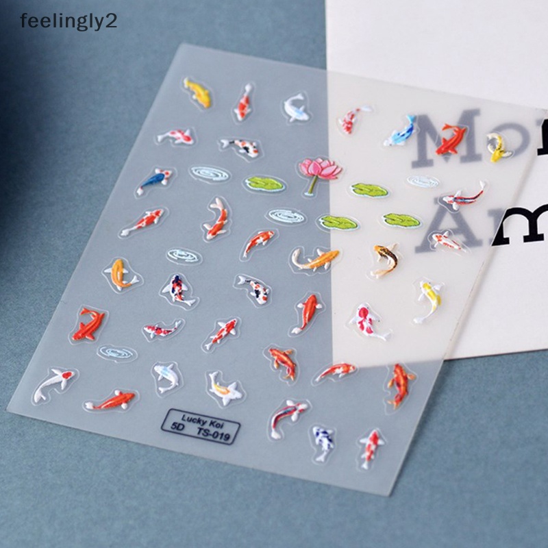 Miếng Dán Trang Trí Móng Tay Nghệ Thuật Họa Tiết Hoa Sen / Cá Nhỏ Lá Sen Nhiều Màu 5D Chất Liệu Mềm Mại DIY