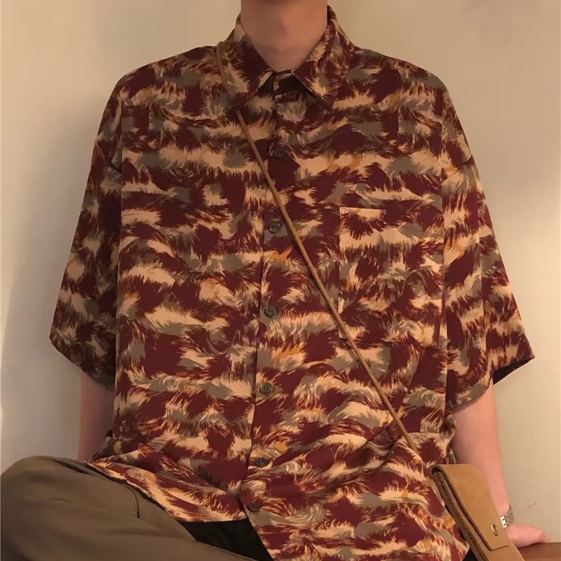 Áo Sơ Mi Lụa Lạnh Dáng Rộng Ngắn Tay In Hoa Thời Trang Mùa Hè Hong Kong Dành Cho Nam 2023