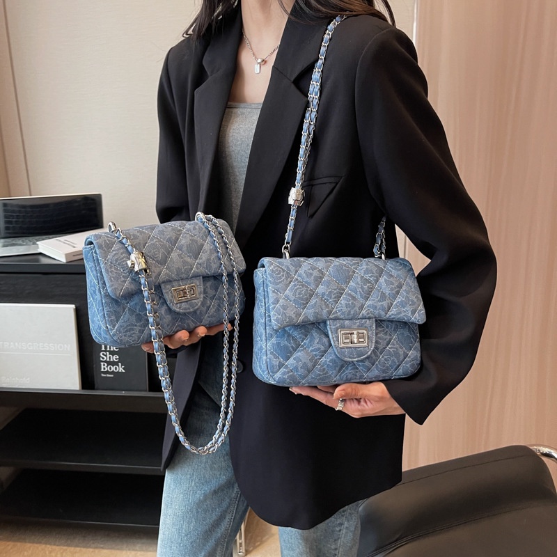 Túi Đeo Chéo Denim Phối Dây Xích Thời Trang Âu Mỹ 2023 Cho Nữ