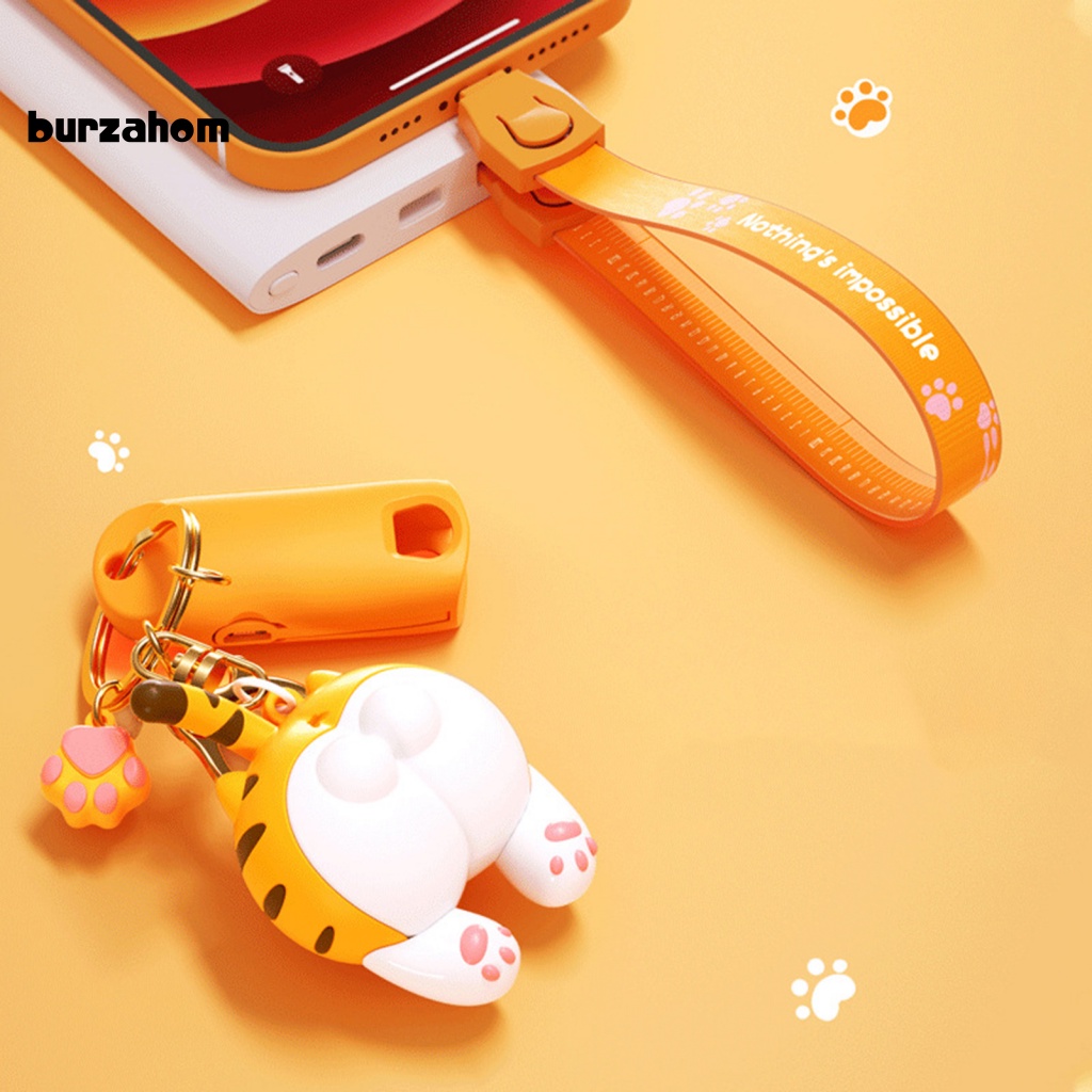 Dây Cáp Sạc Micro USB Type-C 8Pin Thiết Kế Móc Khóa Hình Mông Mèo Hoạt Hình Siêu Tốc Độ Cao 3 Trong 1 Cho Android