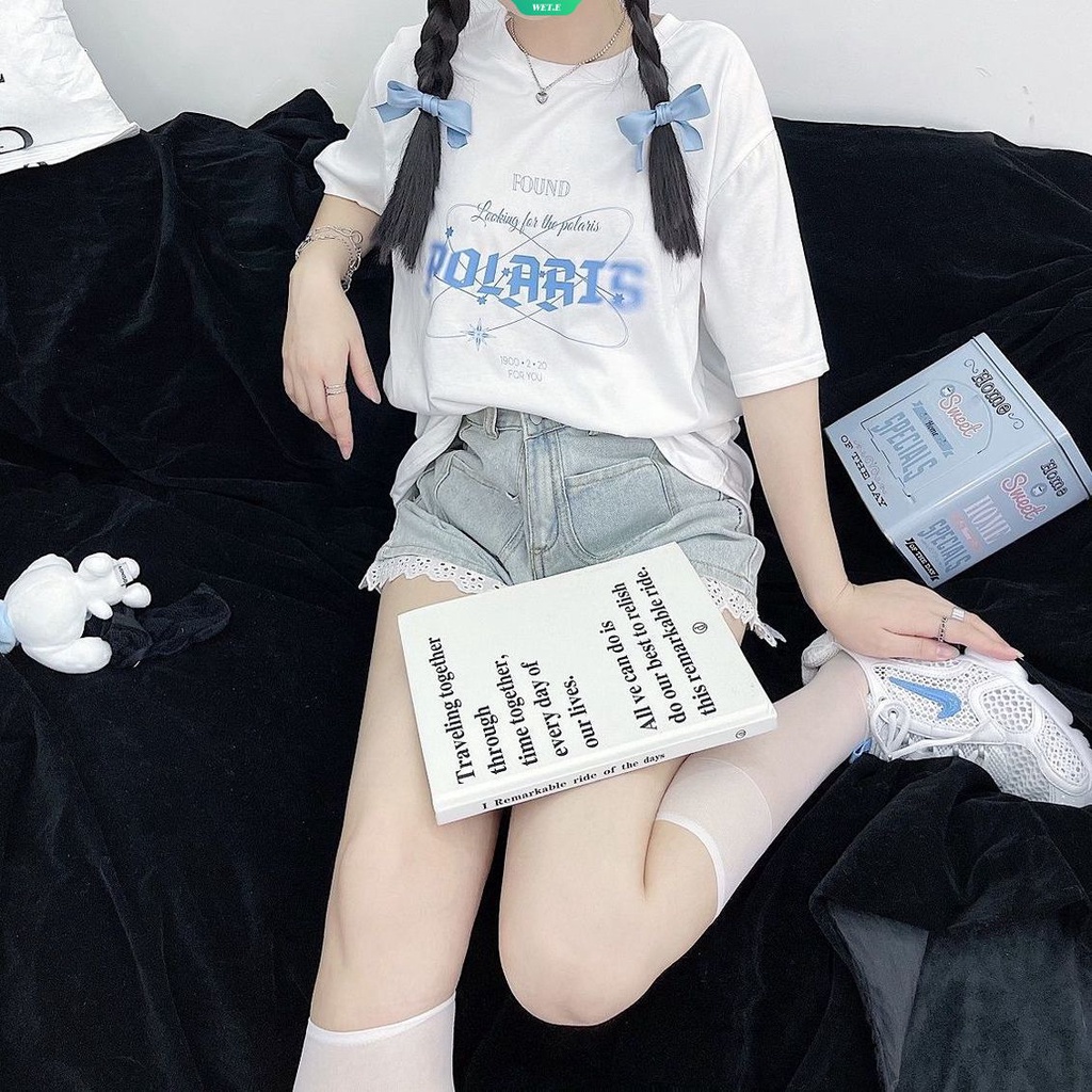 Áo Thun Tay Ngắn Dáng Rộng In Chữ Đơn Giản Thời Trang Mùa Hè Phong Cách Hàn Quốc Cho Nữ