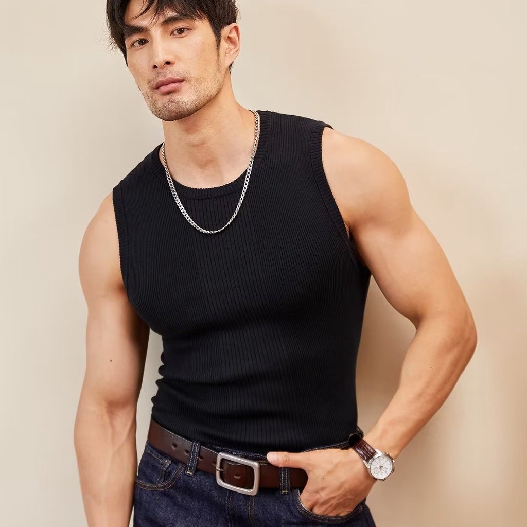 Áo Ba Lỗ Dệt Kim Dáng Ôm Phong Cách Mỹ Vintage Chất Lượng Cao Thời Trang Mùa Hè Mới 2023 Cho Nam