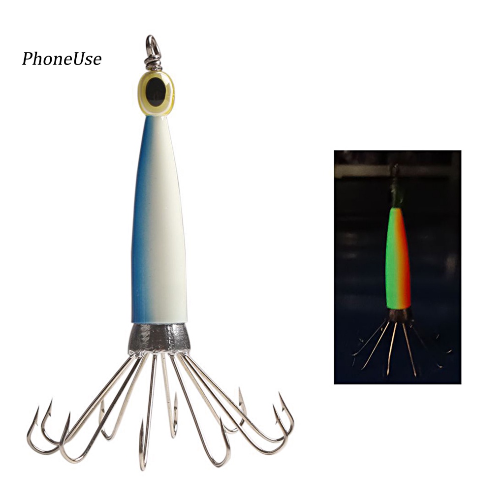 Mồi Câu Cá Giả Hình Mực Phát Sáng Trong Tối 8 / 10 Kim Bằng Da PU