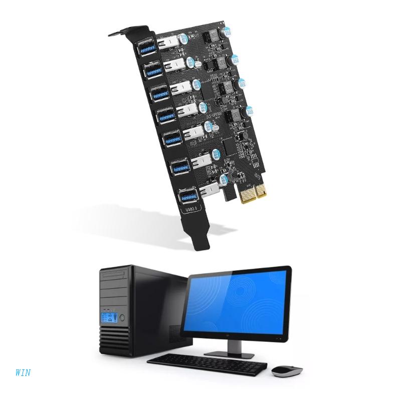 Adapter Chuyển Đổi PCI-E Sang 7 Cổng USB 3.0 Hỗ Trợ Thẻ Nhớ Windows10 / 8 / 7 /