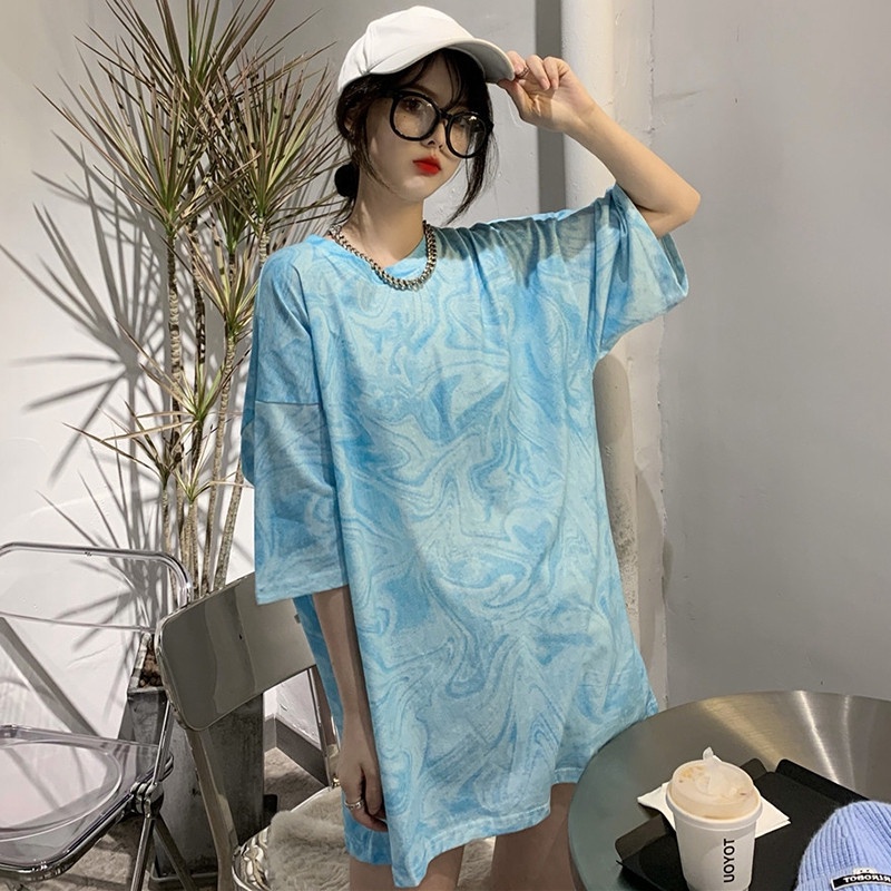 Áo Thun Tay Ngắn Dáng Rộng Họa Tiết Màu Nhuộm Cá Tính Cho Nữ