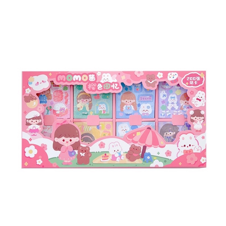 Hộp 200 Nhãn Dán Tự Trang Trí Sổ Tay Chống Nước Họa Tiết Hoạt Hình MOMO Dễ Thương Sáng Tạo DIY