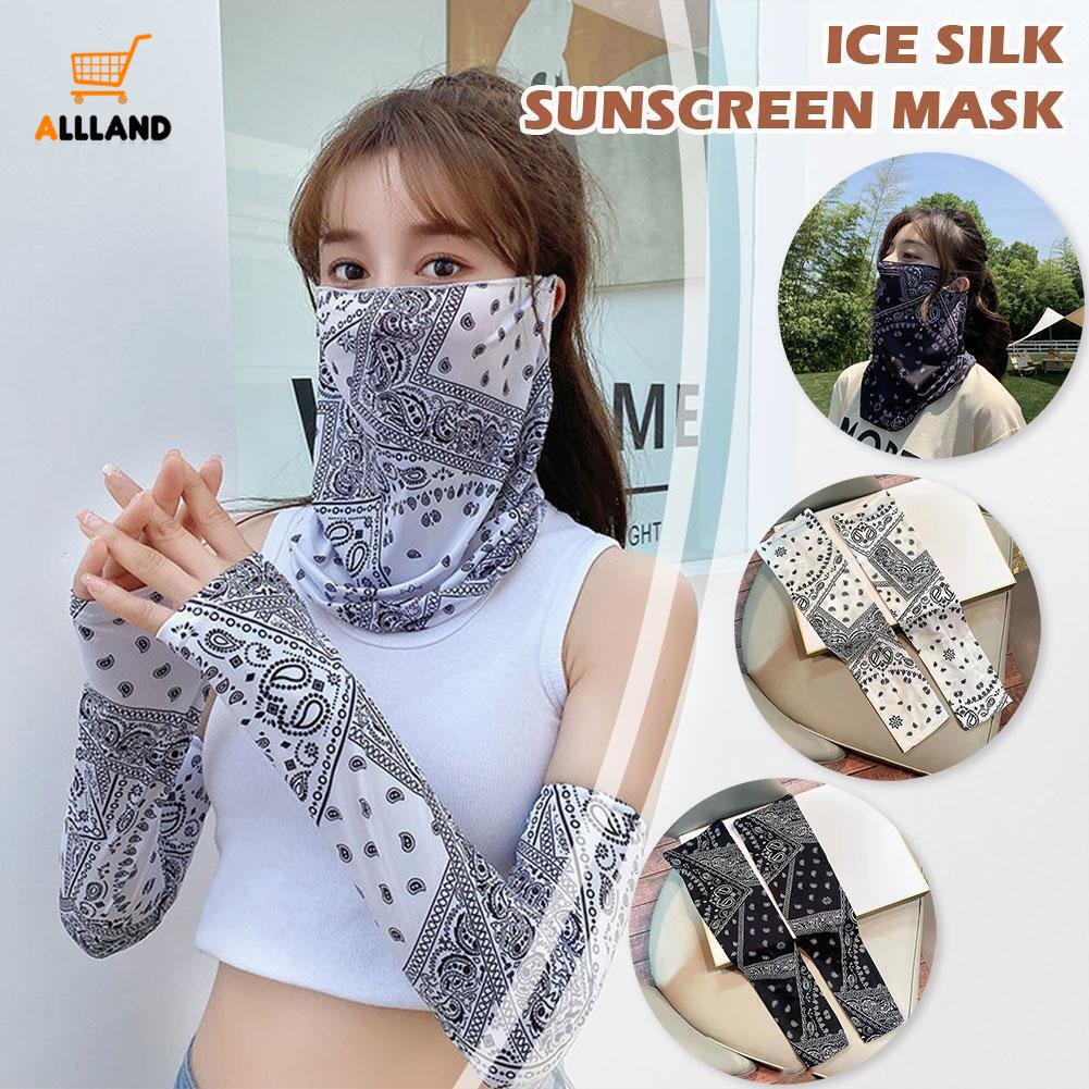 Bộ Khẩu Trang + Vỏ Bọc Cánh Tay + Mặt Nạ Chống Nắng Làm Mát Họa Tiết Hoa Xinh Xắn Tiện Dụng