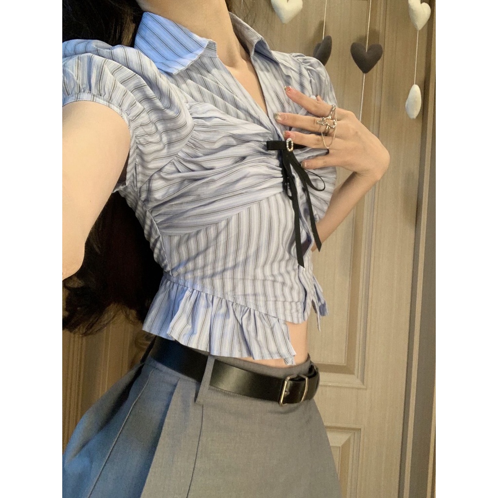 Đầm Dáng Ôm Họa Tiết Kẻ Sọc Đính Nơ Phong Cách Hàn Quốc Thời Trang Mùa Hè 2023 Mới