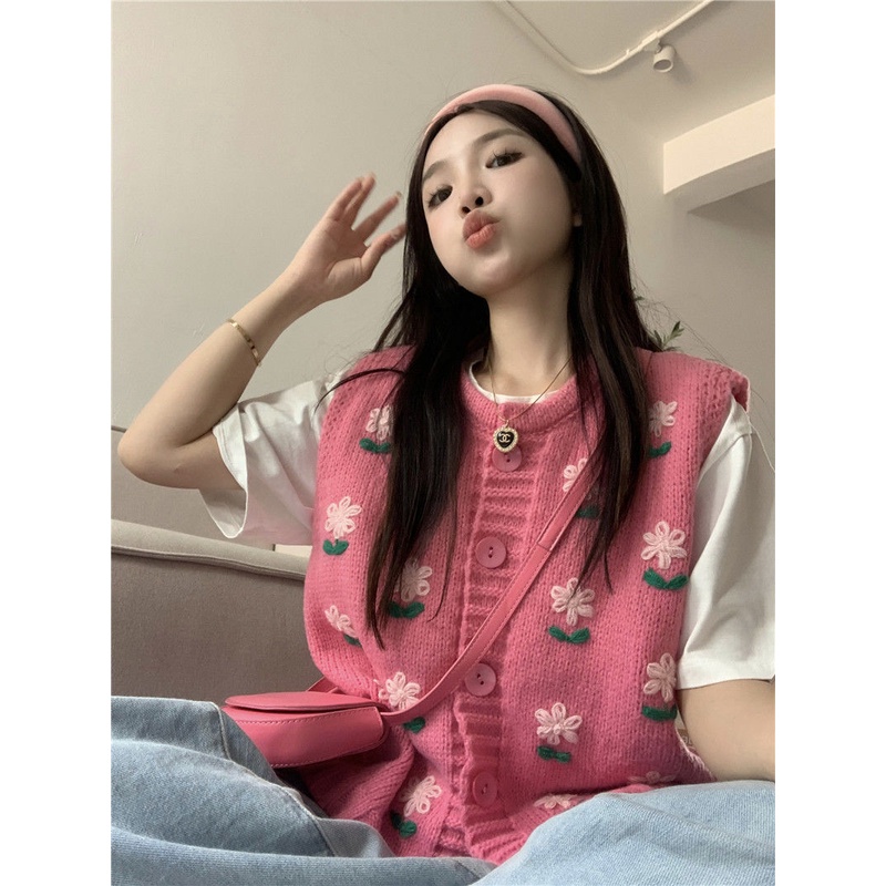 Áo Khoác Cardigan Dệt Kim Màu Hồng Dễ Thương Cho Nữ