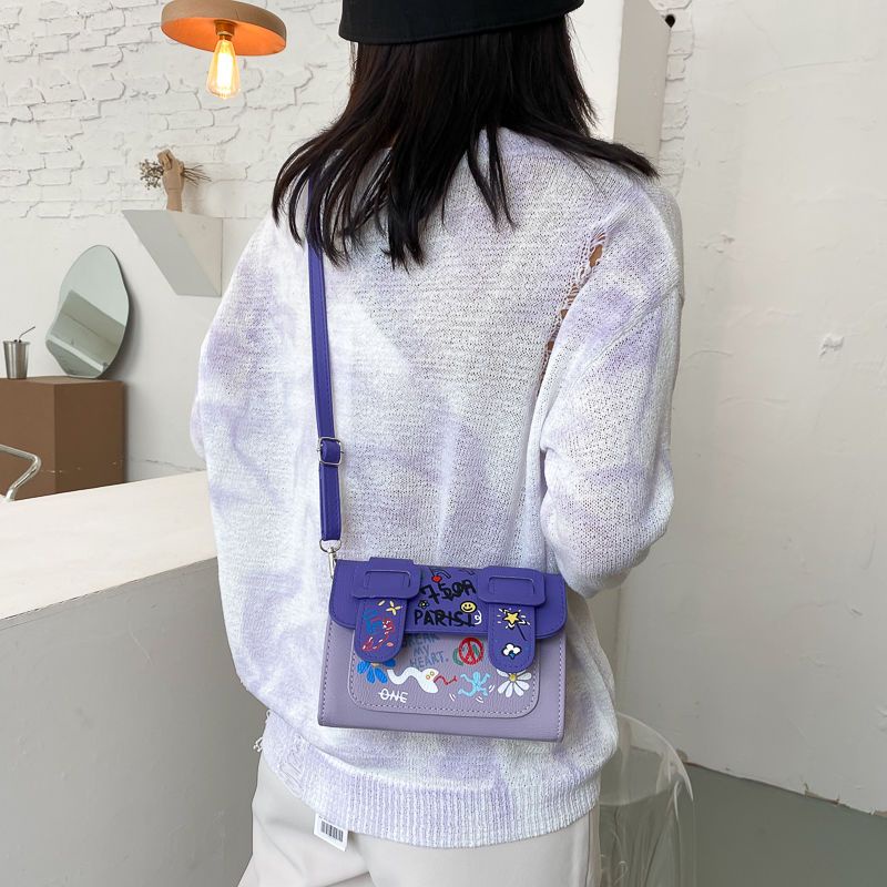 Túi Xách Đeo Vai Hình Vuông Nhỏ In Họa Tiết Gấu Hoạt Hình Dễ Thương Phong Cách Hàn Quốc Cho Nữ