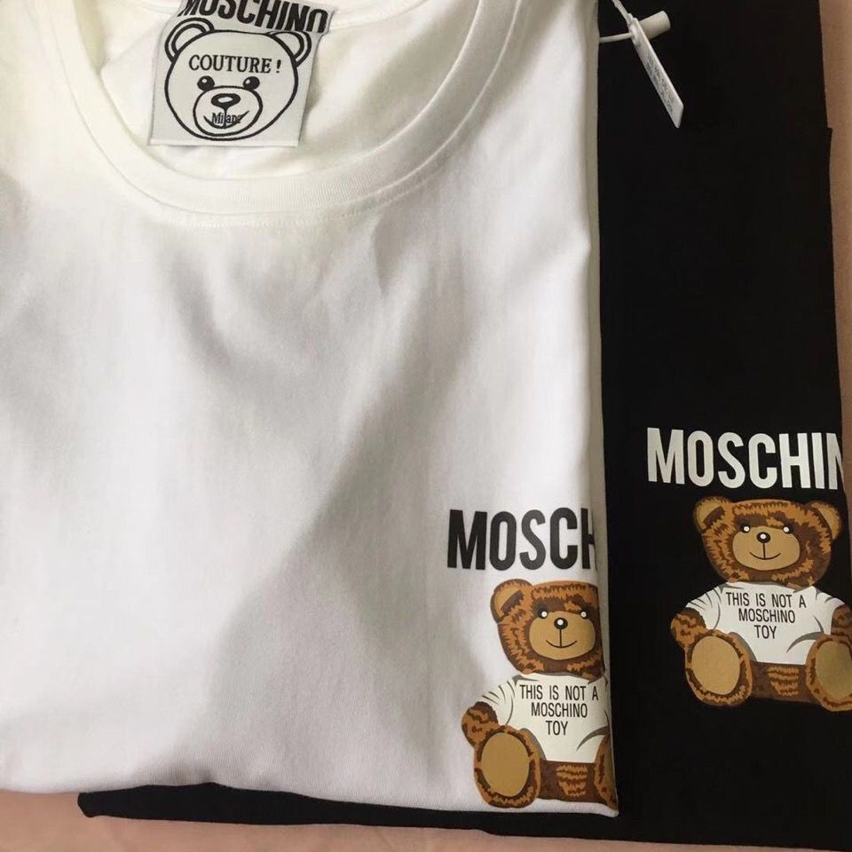 Áo Thun Cotton Ngắn Tay Cổ Tròn In Hình Gấu Moschin Thời Trang Cho Nam Nữ Size XS-3XL