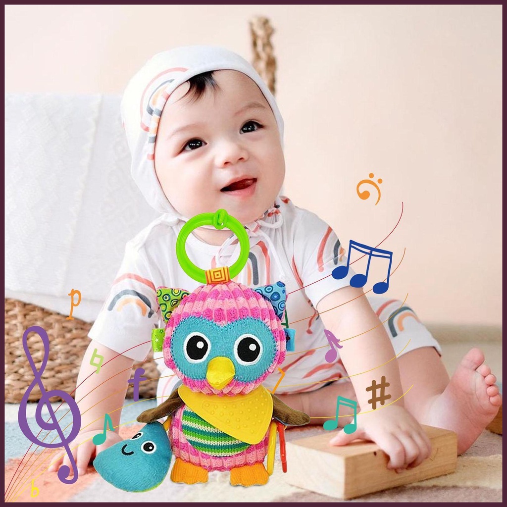 Đồ Chơi Nhồi Bông Mềm Mại Hình Chim Cú Nhiều Màu Có Âm Thanh Phát Triển Răng Cho Bé