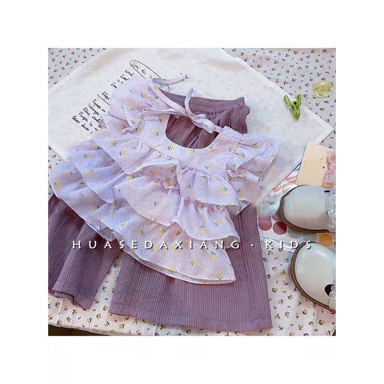 Set Áo Thun Ngắn Tay + Quần Ống Rộng Phong Cách Phương Tây Thời Trang Mùa Hè 2023 78O6 Cho Bé Gái