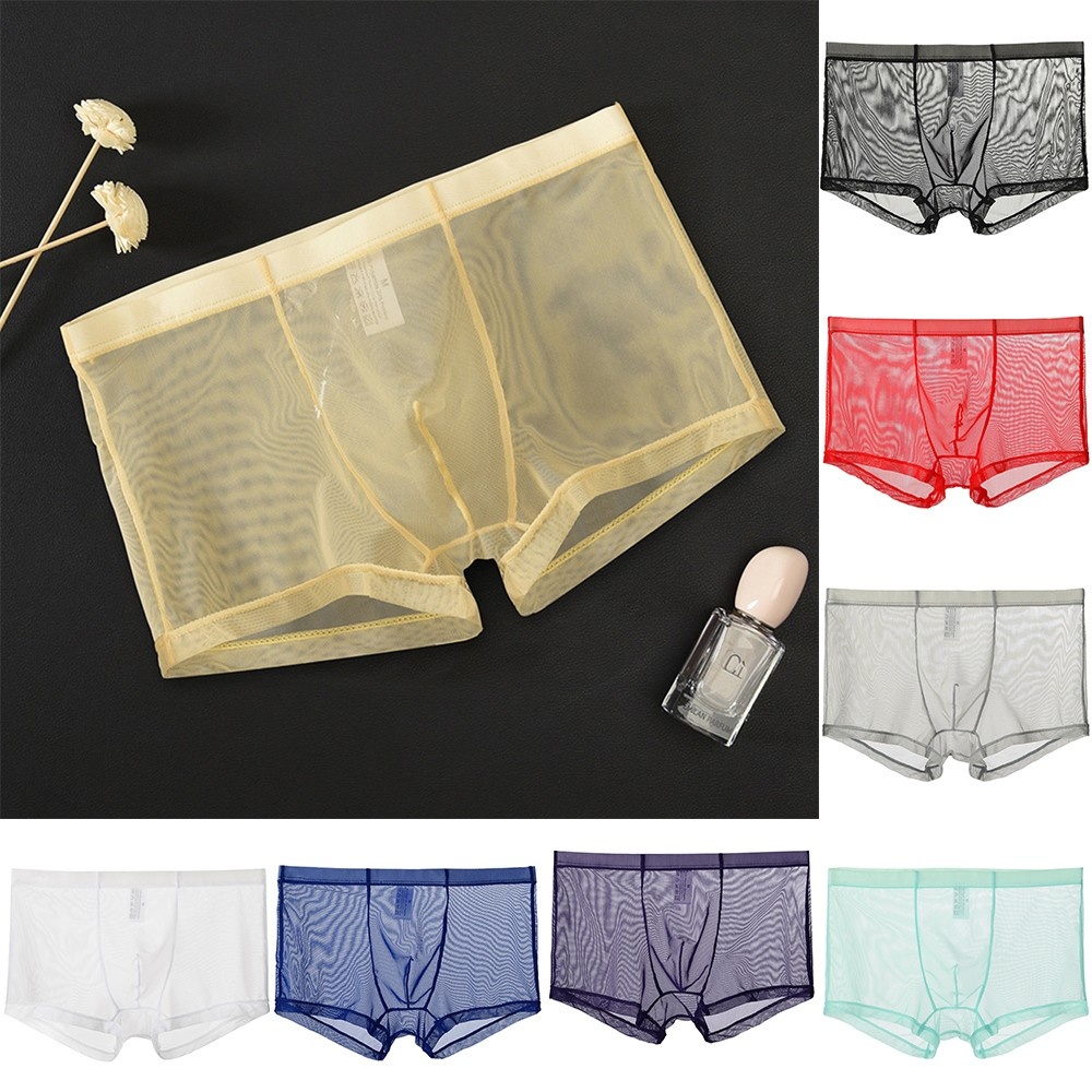 Quần Lót Boxer Lụa Lạnh Không Đường May Mềm Mịn Gợi Cảm Cho Nam