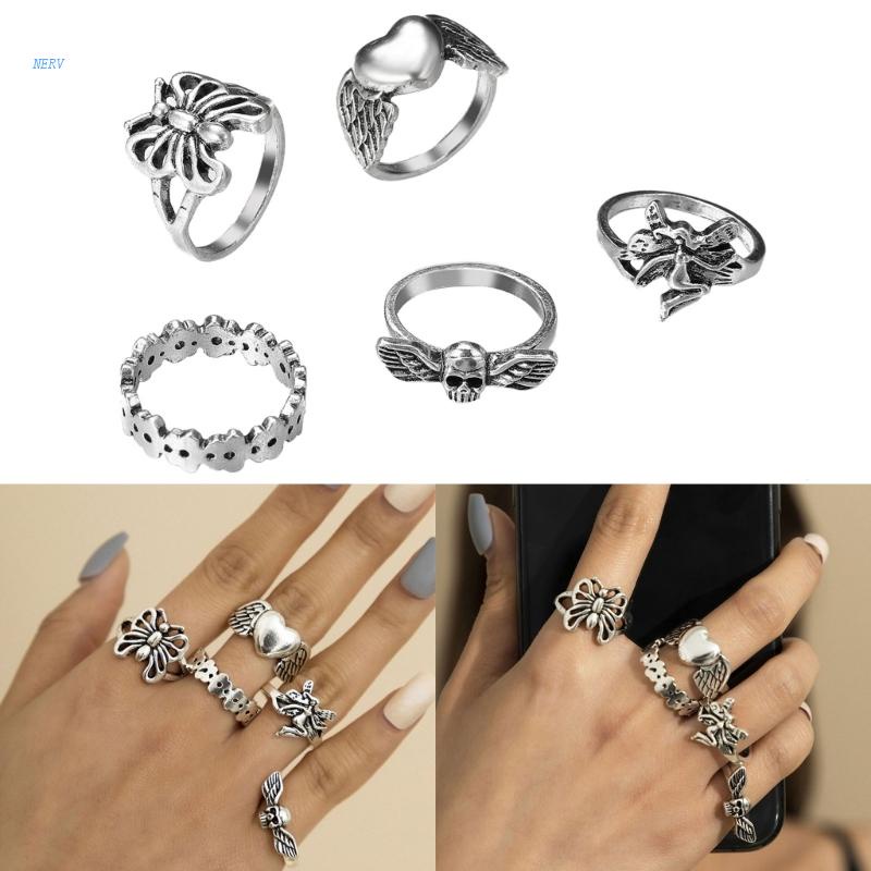 Set 5 Nhẫn Đeo Khớp Ngón Tay Kim Loại Thời Trang Nữ