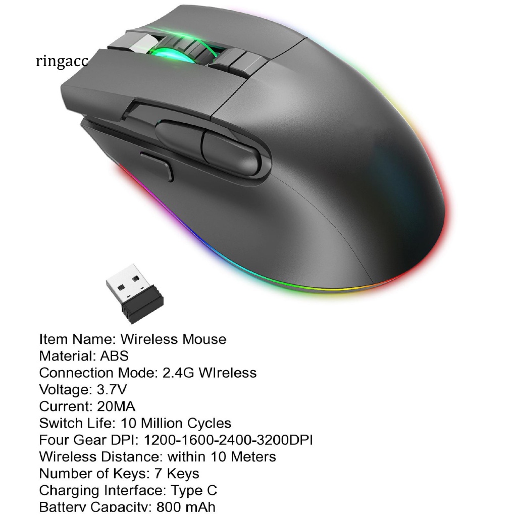 1 Bộ Chuột Quang Không Dây 11 Hiệu Ứng Ánh Sáng Bền Bỉ 1200DPI USB Dùng Để Chơi Game