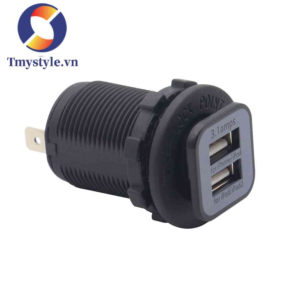 Ổ Cắm Sạc USB 3.1 amp Chống Thấm Nước Màu Đen Cho Xe Máy