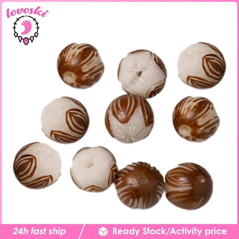 Set 10 Hạt Gỗ Chạm Khắc Làm Móc Khóa / Dây Chuyền