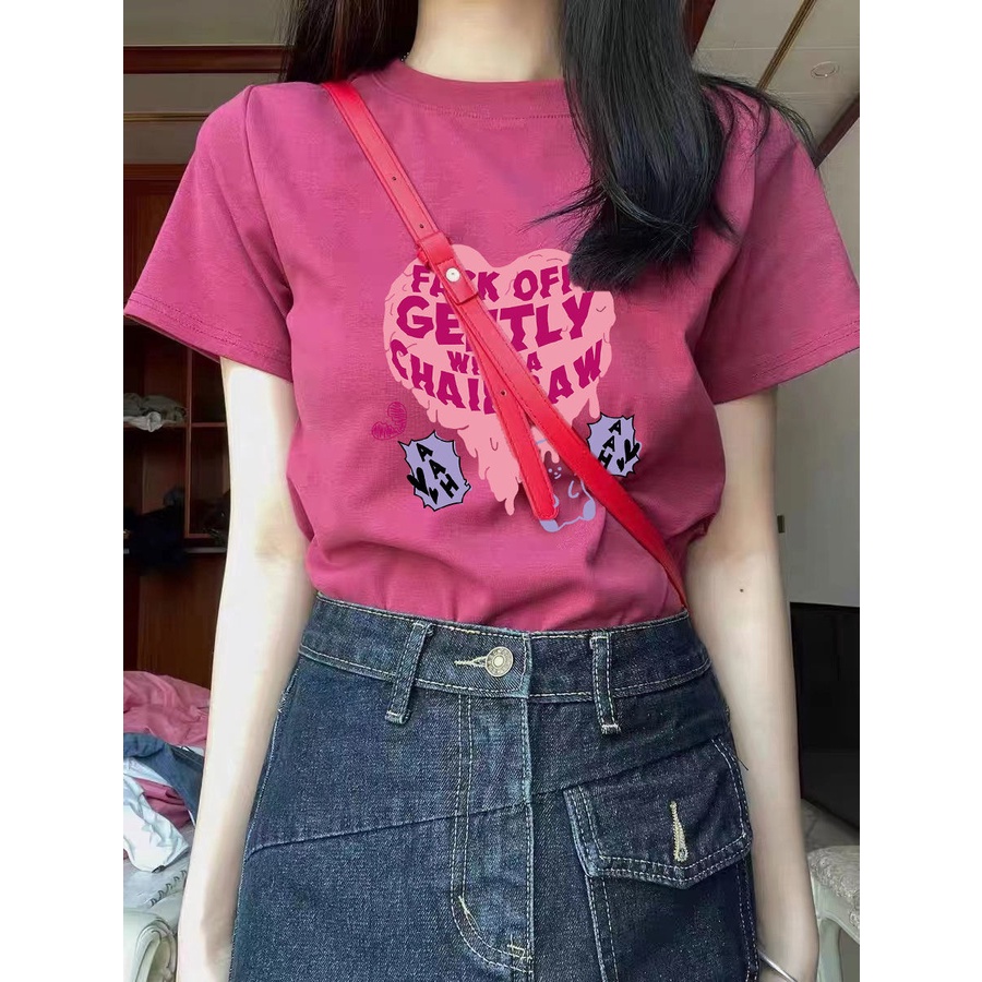 Áo Thun 100% Cotton Tay Ngắn Dáng Ôm Màu Sắc Xinh Xắn Dành Cho Nữ