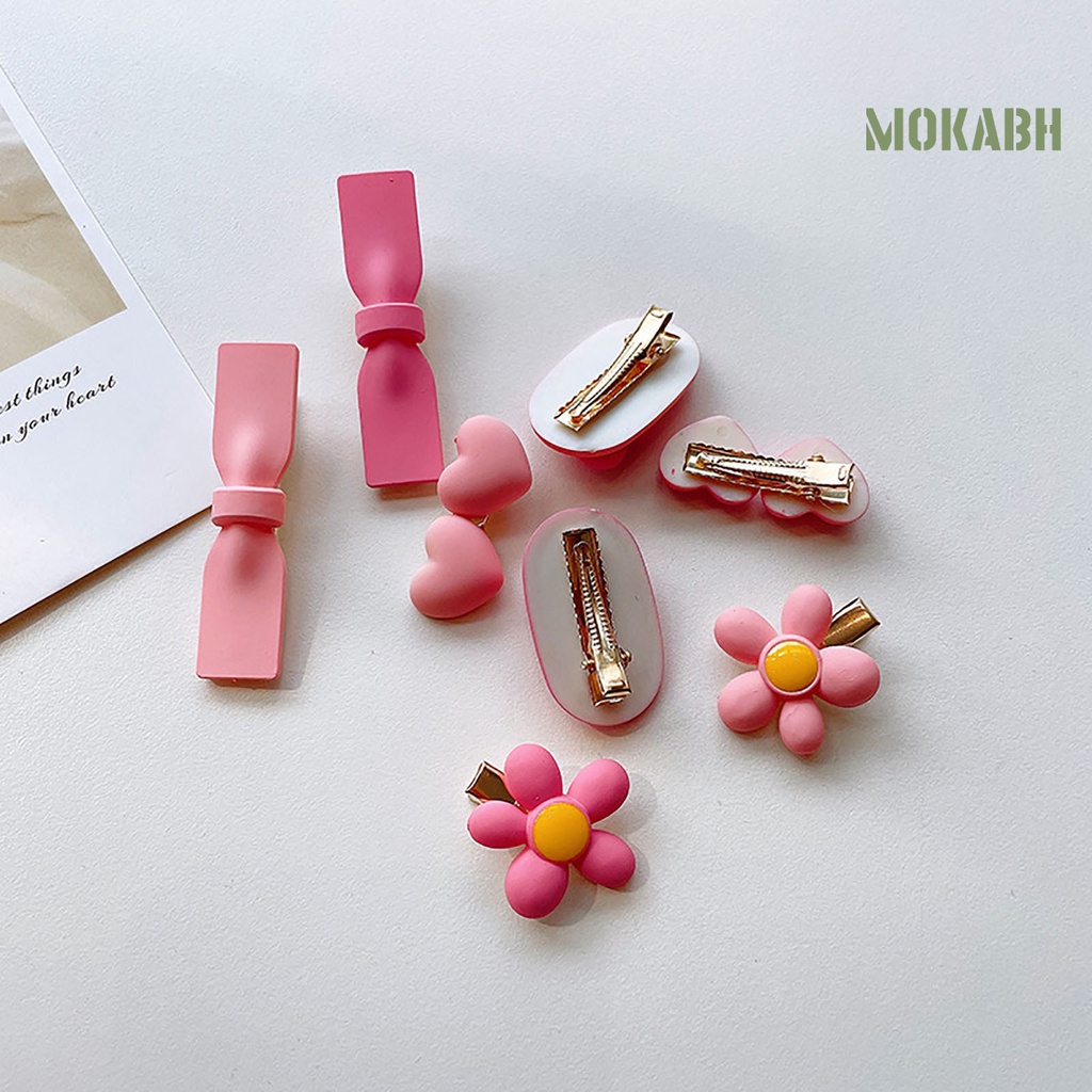 1 Cặp Kẹp Tóc Nhựa Họa Tiết Hoa / Trái Tim / Nơ Bằng Kim Loại Dễ Thương