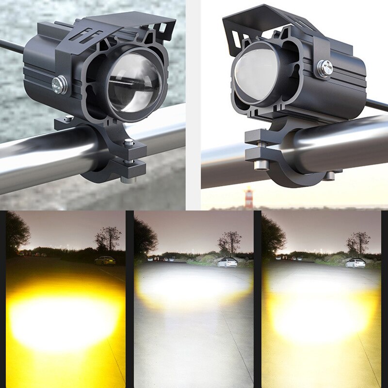 Đèn Pha LED 12V 24V Màu Vàng Chuyên Dụng Cho Xe Mô Tô