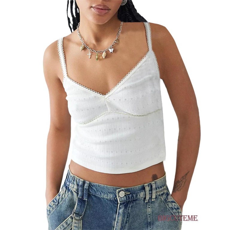 Áo Crop Top Hai Dây Jacquard Cổ Chữ V Thời Trang Mùa Hè Dành Cho Nữ