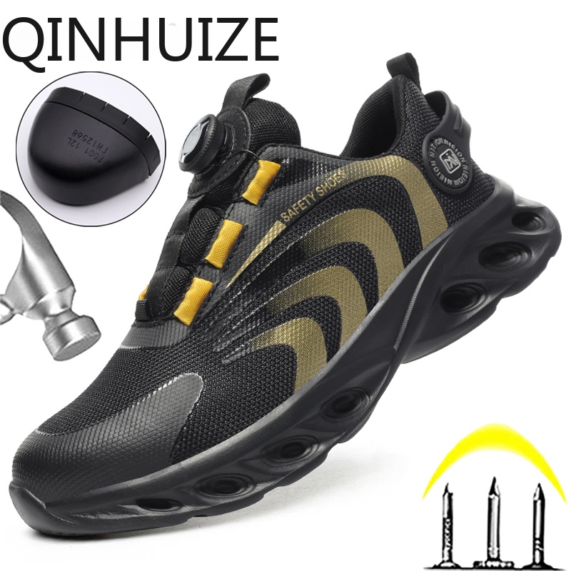 Qinhuize Giày Bảo Hộ Lao Động Chống Va Chạm Có Khóa Xoay Bảo Vệ An Toàn Cho Nam