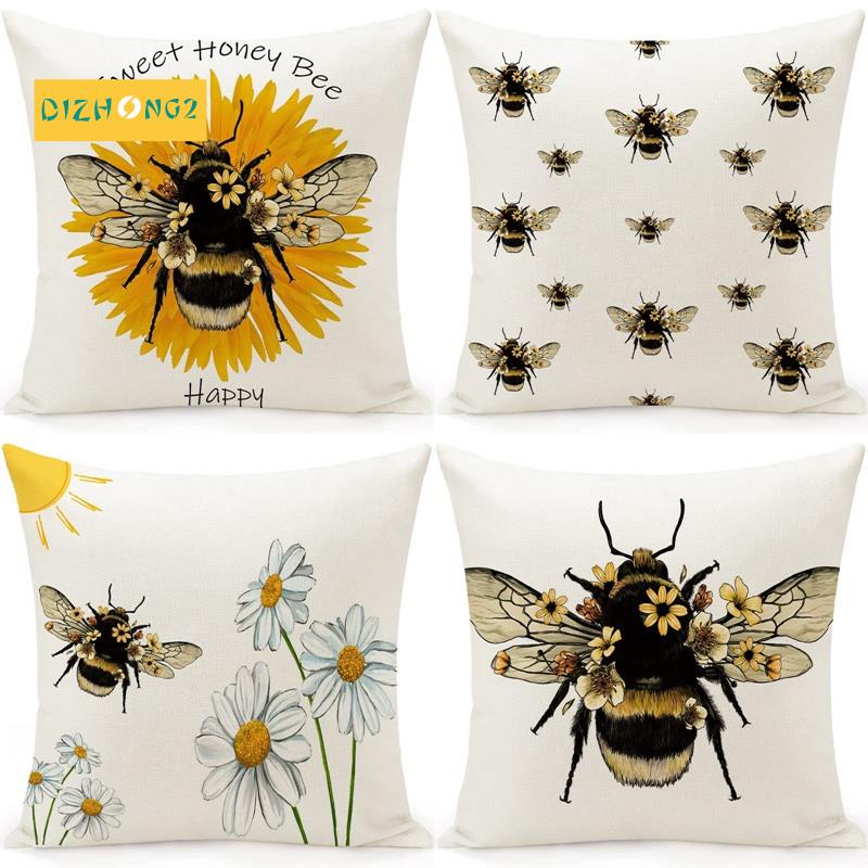 Bộ 4 Vỏ Gối Họa Tiết Chú Ong Trang Trí Nhà Cửa 18X18