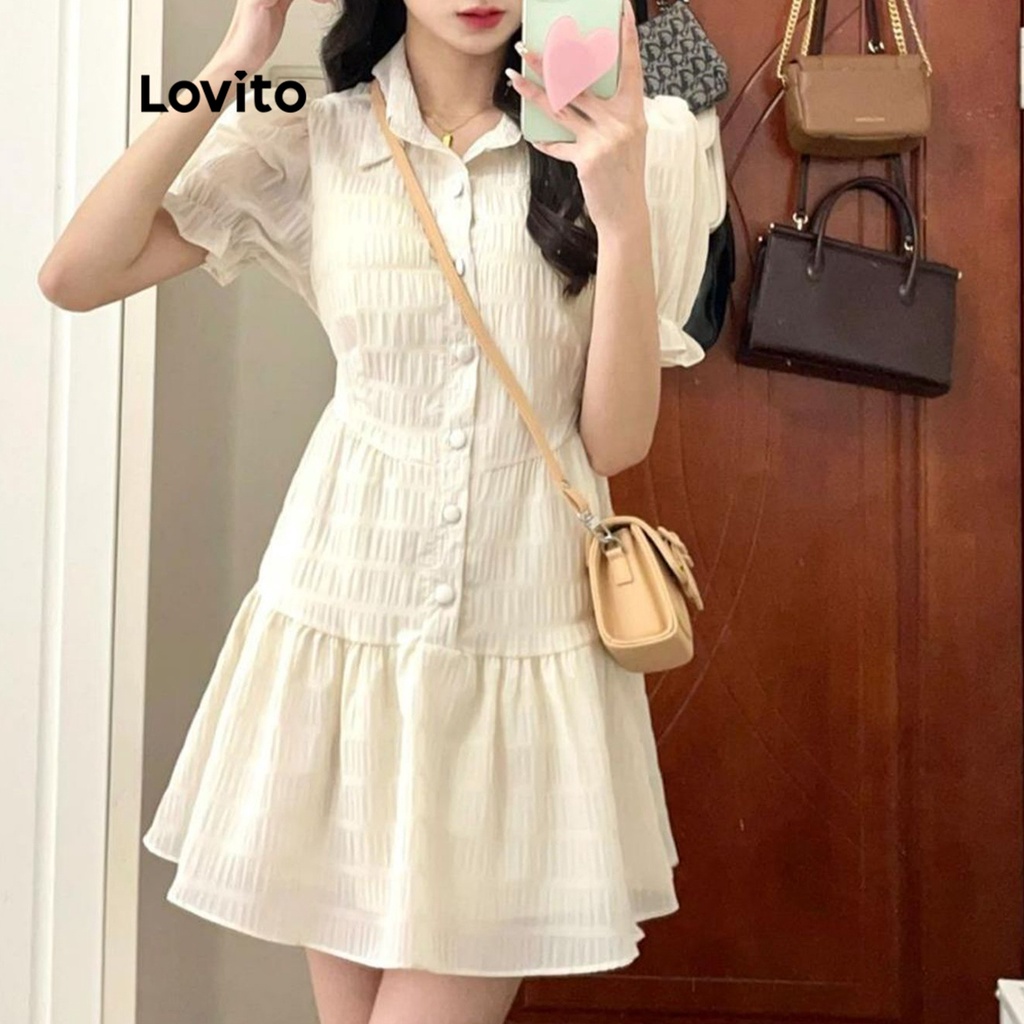 Đầm suông Lovito phối ren cổ cho nữ LNE11039 (màu mơ)