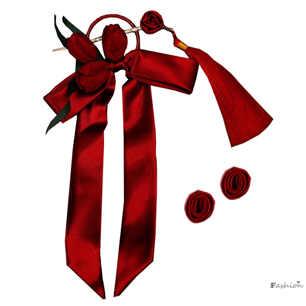 Bộ Bông Tai Cài Tóc Trung Hoa Đính Nơ Bằng Kim Loại Thanh Lịch Cho Cô Dâu