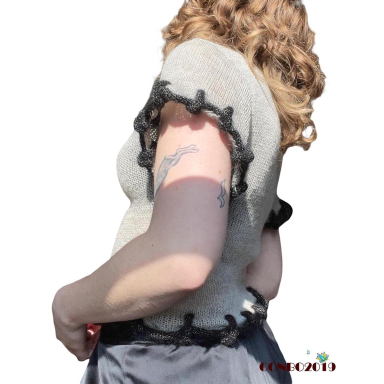 Áo Croptop Dệt Kim Tay Ngắn Phối Dây Rút Thời Trang Mùa Hè Cho Nữ