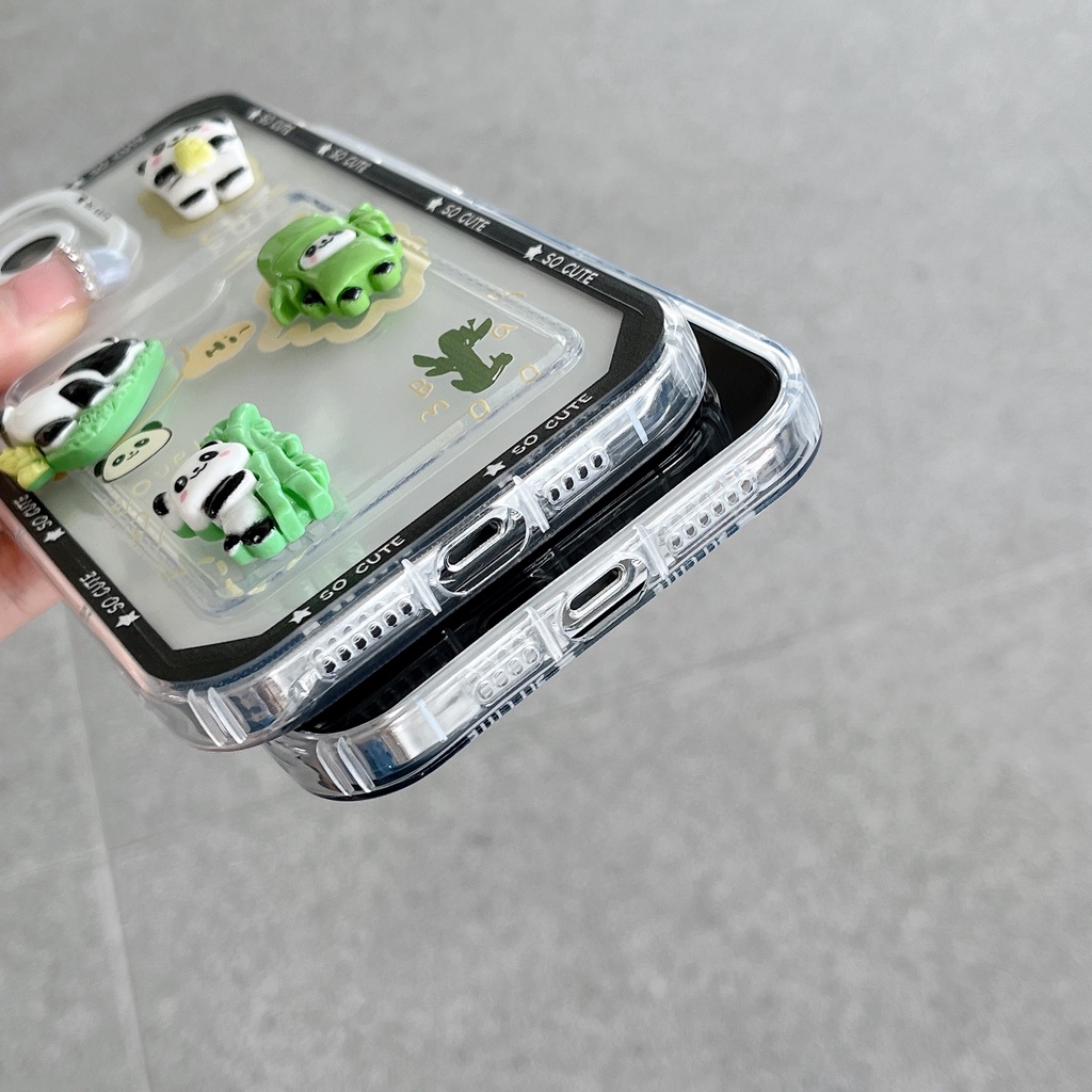 Ốp Điện Thoại TPU Silicon Mềm Trong Suốt Hình Gấu Trúc 3D Có Ngăn Đựng Thẻ Cho iPhone 14 13 12 11 Pro XR XS Max 7 8 Plus