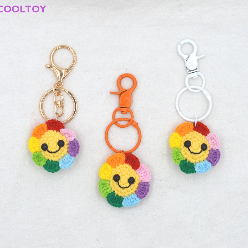 Cooltoy Móc Chìa Khóa Xe Hơi / Túi Xách Hình Hoa Hướng Dương Mặt Cười Mặt Cười Đan Móc Thủ Công Dễ Thương