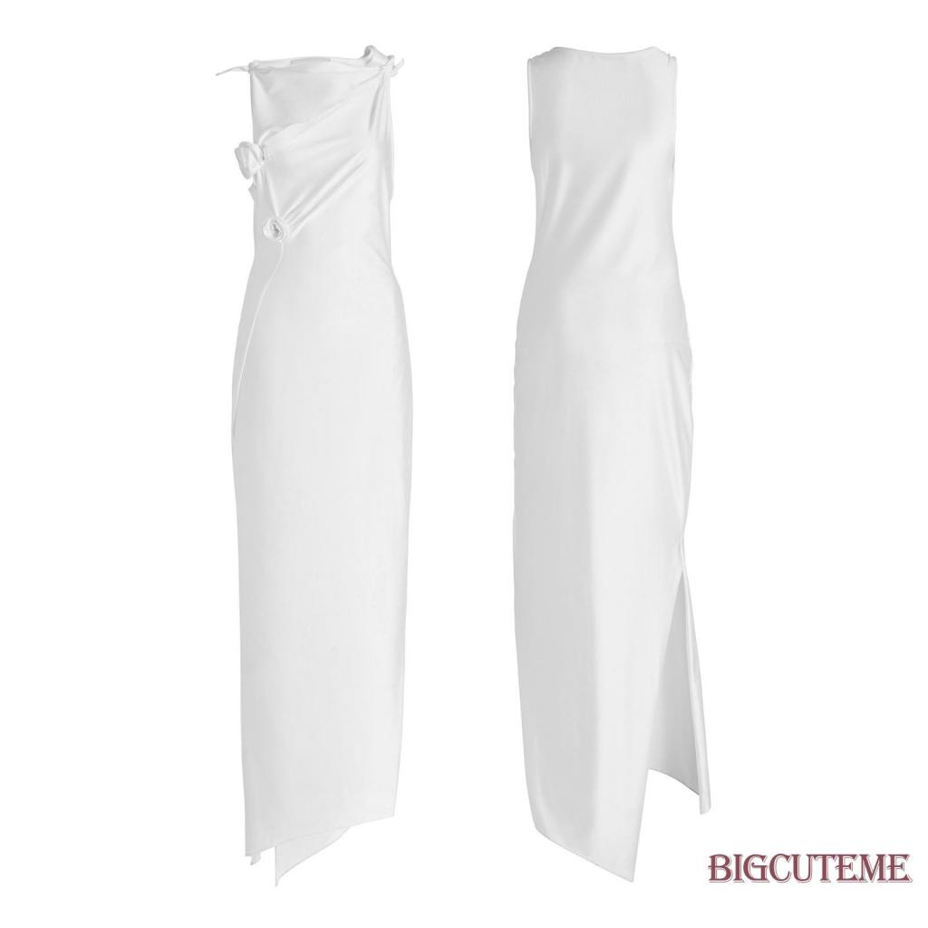 Đầm Dài Không Tay Xẻ Tà Họa Tiết Hoa 3D Thanh Lịch Thời Trang Mùa Hè Cho Nữ