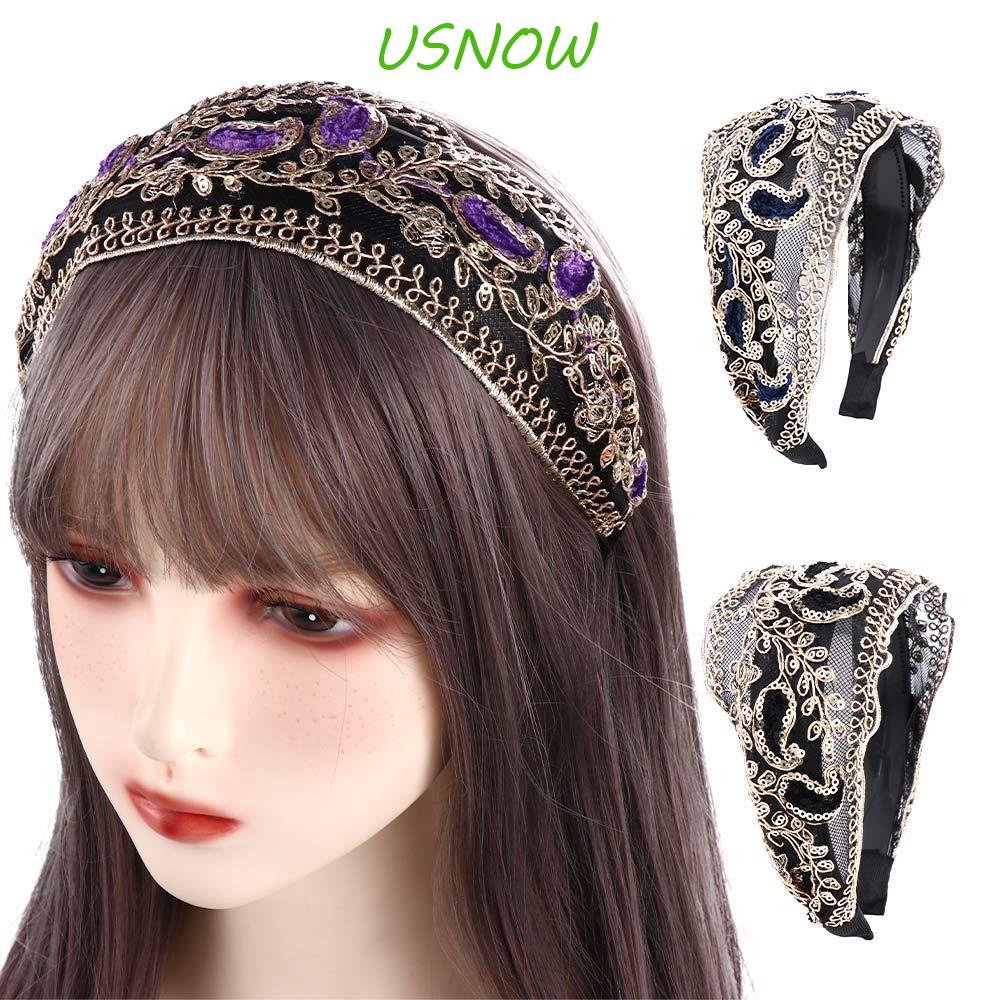 Băng Đô Cài Tóc Viền Rộng Đính Kim Sa Lấp Lánh Kiểu Retro Đơn Giản Cho Nữ