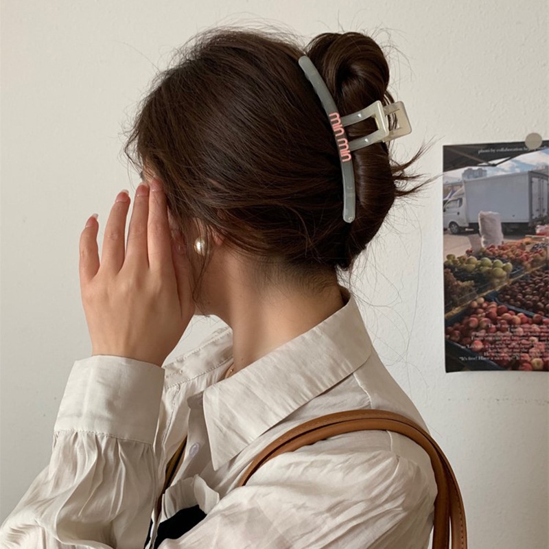 Kẹp Tóc Dài 12CM Bằng Acrylic Trong Suốt In Chữ Phong Cách Retro Ngọt Ngào Cho Nữ