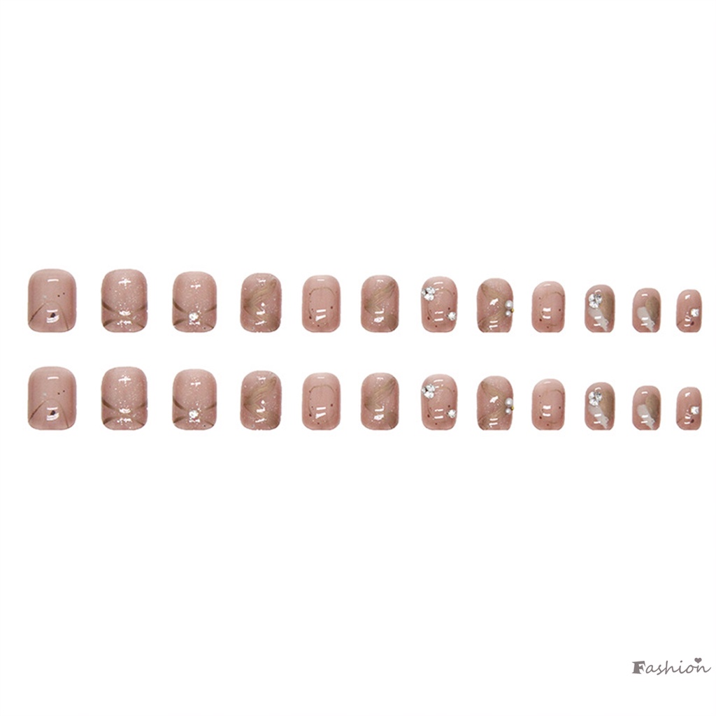 Móng Tay Giả Ngắn Hình Tròn Hiệu Ứng Champane Lâu Trôi Với Chế Độ Dày